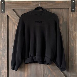 Essentials Fear Of God Mock Neck Sweatshirt Hoodie Black Cropped Size XS